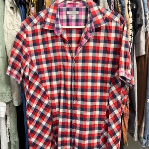 Ted Baker Red, Blue & White Plaid Short-Sleeve Button-Down